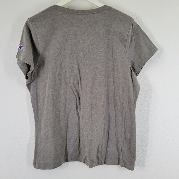 Champion Spellout T Shirt Womens Sz XL Gray V Neck Pastel Color Cute - Picture 4 of 6